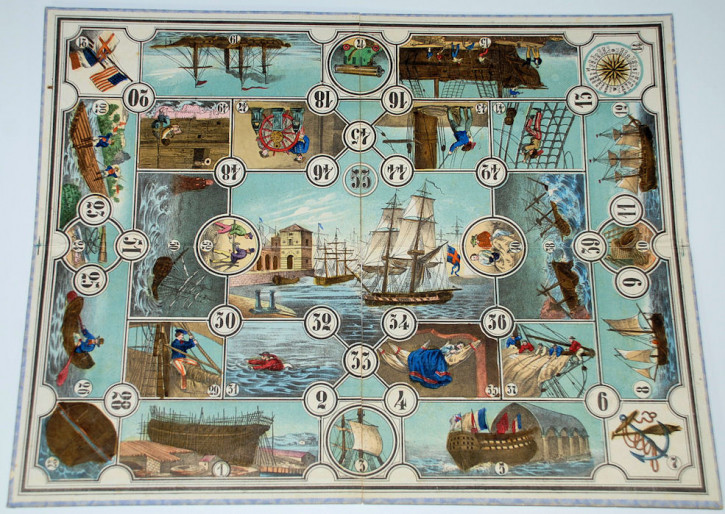 antiker Spielplan "Die Schiffahrt" Gustav Neiff Nürnberg um 1850