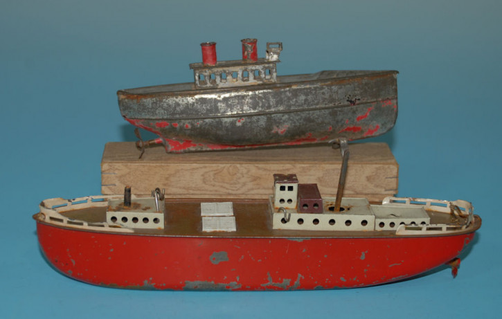 2 metal ships steamer & weighing heavily small boat * twenties