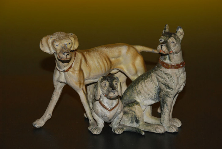 antique Georg Heyde * large hunting dog group * at 1900