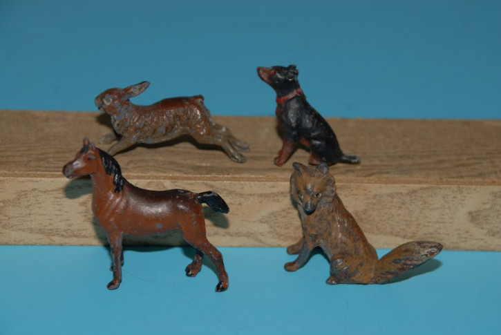 4 Miniatur Zinn Tiere * Georg Heyde Dresden um 1900