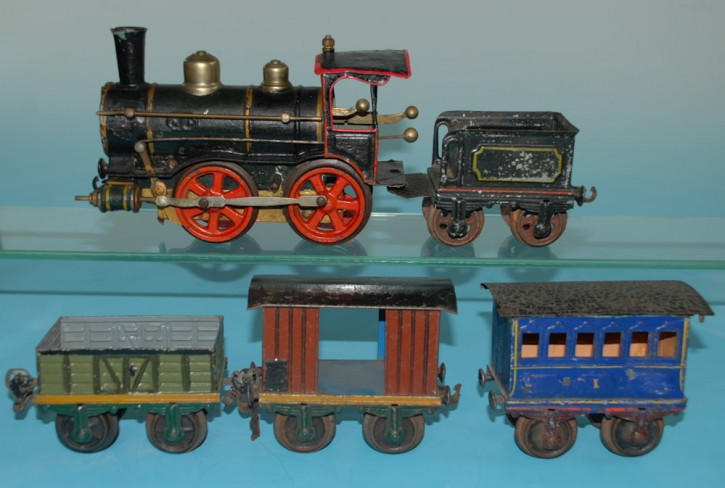 Märklin uralt Zug 1021 RNN & 3 Eisenbahnwagen * Sp 1 * 1900