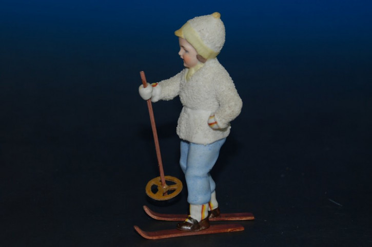 antikes Snowbaby * Mädchen auf Ski mit Glimmer * um 1900-1920