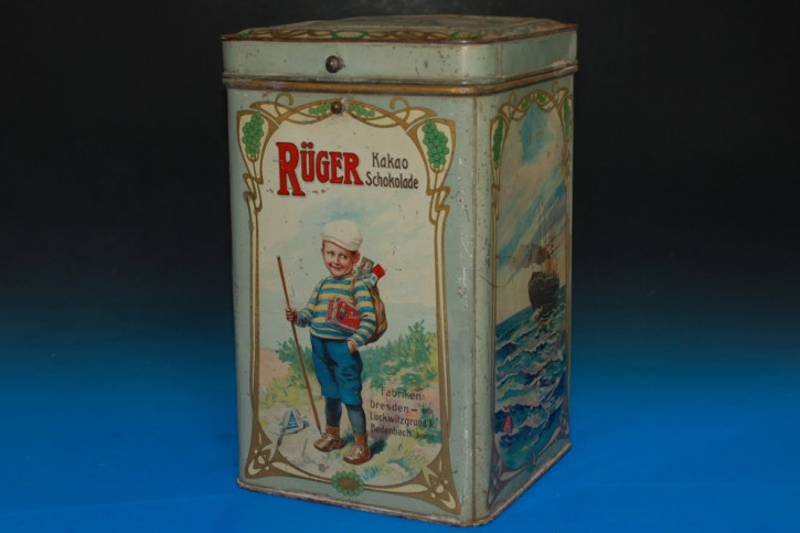 antique tin * Rüger cocoa chocolates tin * at 1910