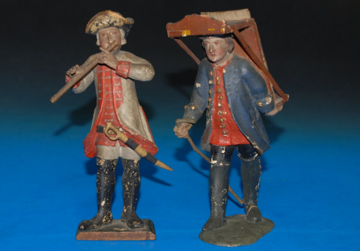 2 barocke Großfiguren * Soldat & Straßenhändler * um 1780-1790