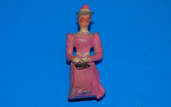 Georg Heyde tin figure * sedentary lady with watch & bag * 1900