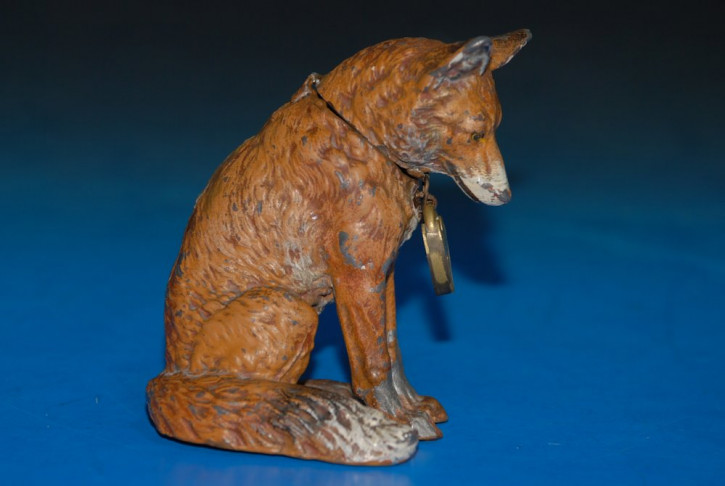 antique money box metal cast * sedentary fox * Heyde at 1900