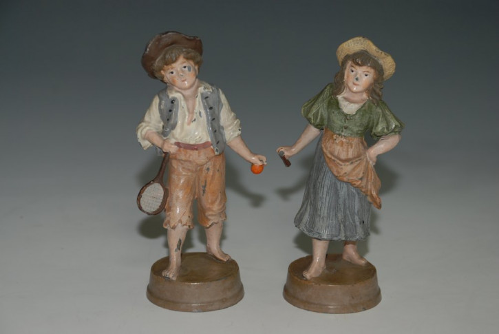 antique Heyde tin figures * 2 children playing * tin cast at 190