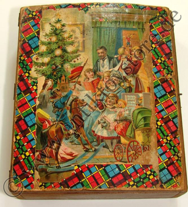 uraltes Klotzspiel mit Weihnachts-& Winterszene * um 1890