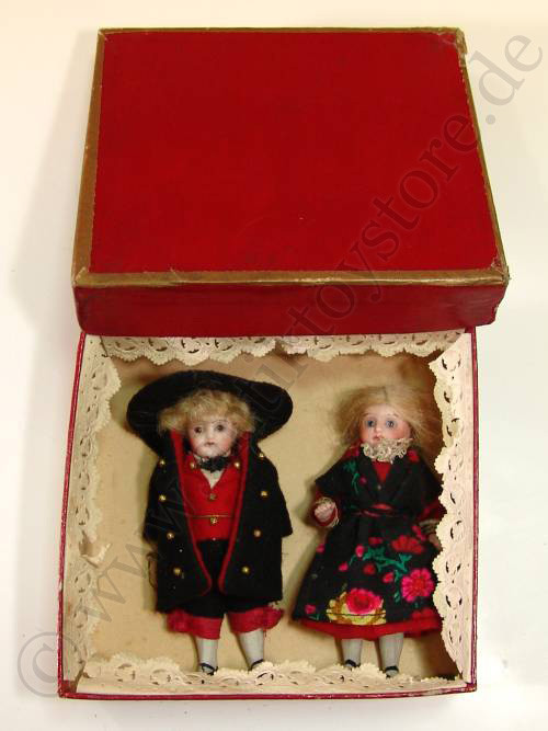 2 uralte Puppenstuben Puppen im Originalkarton * um 1900