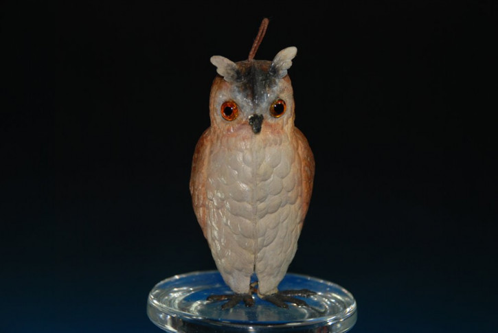 Dresden cardboard Christmas tree decorations * eagle-owl - coloured with glass eyes * at 1900