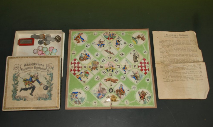 uraltes Biedermeier Münchhausen Spiel * litho. & handcoloriert * G. Neiff Nürnberg um 1850