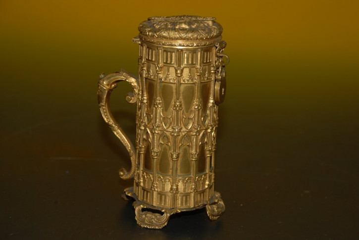 antique money box/collecting tin from ormolu with a Gothic motive * at 1860-1880