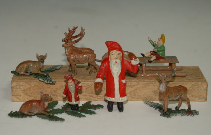 Heyde G. Dresden * 5 parts knick-knacks figures * decoration for Christmas with Santa * at 1900