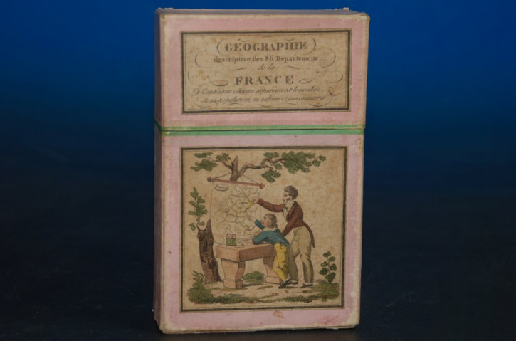 Biedermeier Geographisches Kartenspiel * 86 handkolorierte Karten * Frankreich um 1820