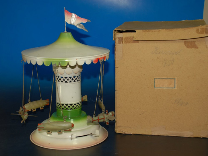 Penny Toy airman merry-go-round with 3 zeppelins & 3 aeroplanes in the box * Germany at 1910-1920