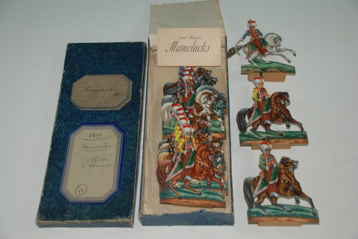 uralte Aufstell-Figuren aus Papier * 13 Mamelucks 1809 * W. Strassburg um 1840