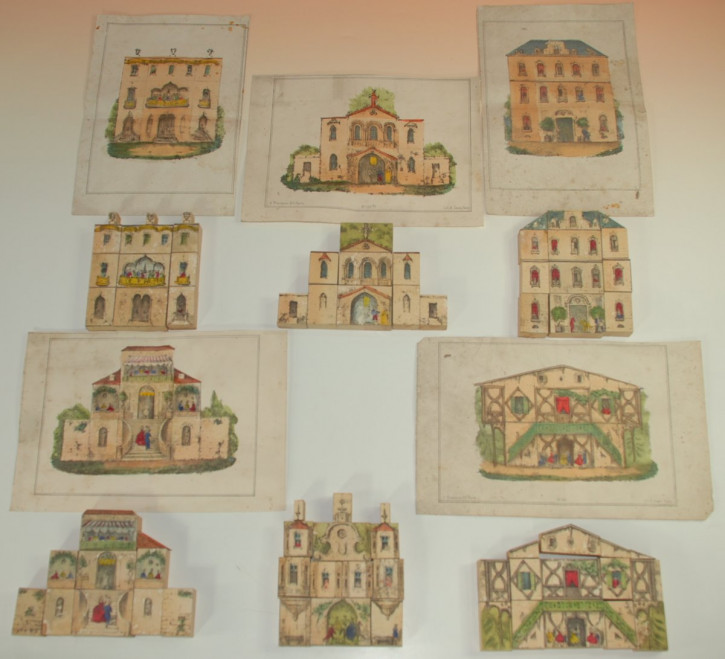 6 antique hand-painted buildings do a jigsaw puzzle * manufactory A. Thomaron Paris * at 1850/1860