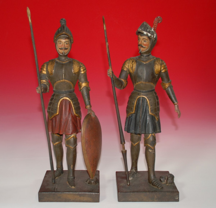 2 große Ritter Figuren * Holz geschnitzt & handbemalt * um 1800