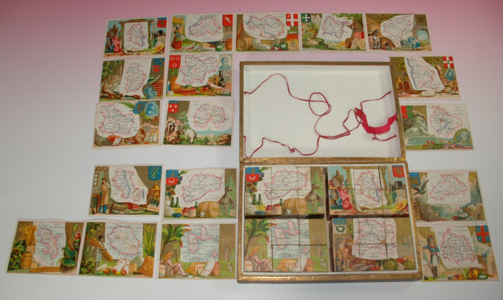 Klotz Puzzel * Geographisches Studium von Frankreich & Kolonien * um 1870/1880