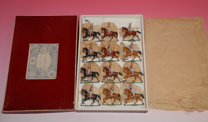 Heyde, Georg tin figures * 12 pieces Prussian Guards du Corps trotting * 1.9 inch figures in box No. 69 * at 1900