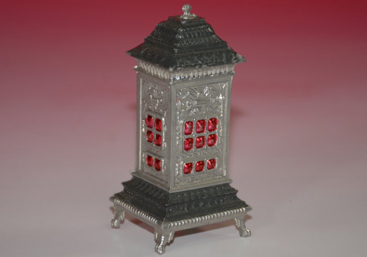 antique dollhouse pewter stove painted & glazed * c. 1860/1880