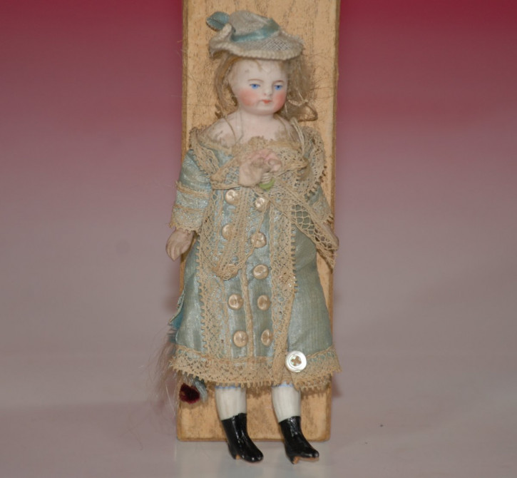 antique dollhouse doll with silk dress & hat * Mignonette c. 1860/1880