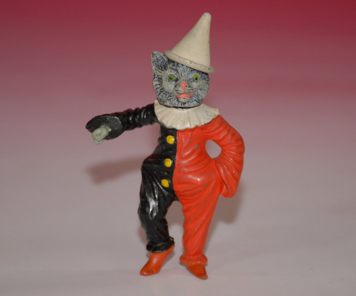 Heyde tinfigur * Bobble-headed cat as a clown - Pirot * at 1900