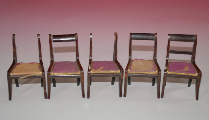 5 antique dollhouses chairs with silk cover to make * at 1860/1880