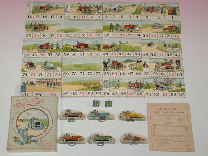 uraltes Dorndorf Kinderspiel - Automobilspiel * Teuf Teuf No. 337 * Litho´s. um 1905