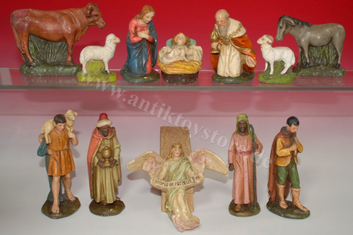 antique set of pyramids or nativity figures * 12 parts * at 1900