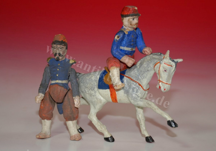 Papier-mâché toy * 2 French soldiers and horse * at 1890