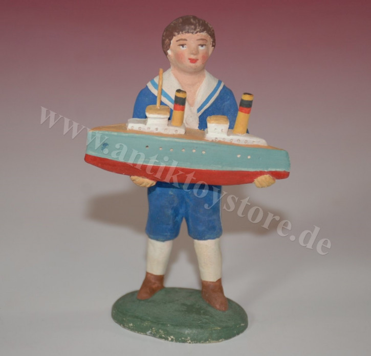 Marktredwitzer figure * boy with toy ship * Meyer twenties