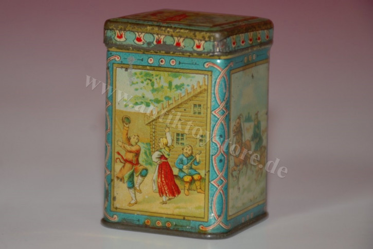 antique miniature shop tin can * with Russian motifs at 1900