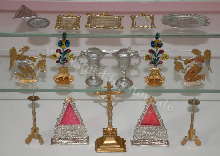 antique dollhouse miniature altar tin accessories * 17 parts handpainted * at 1900