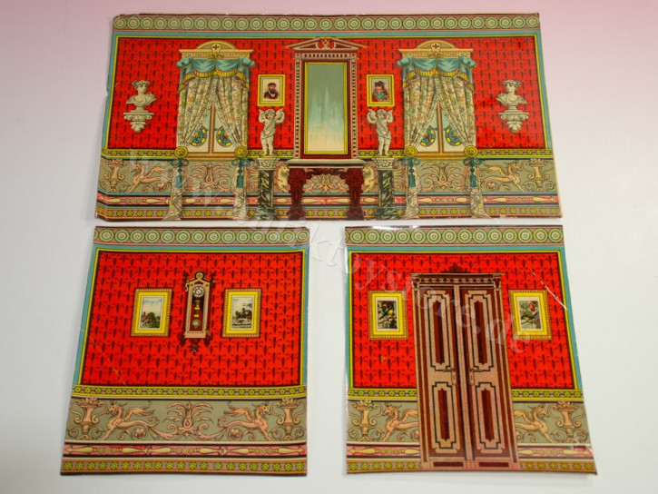 rare doll houses scenery wallpaper * drawing-room * 3 part Chromo lithography at 1880