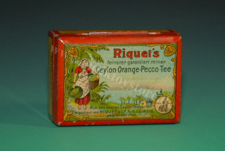 antique miniature Riquet's shop tin can * Ceylon tea * Leipzig at 1900