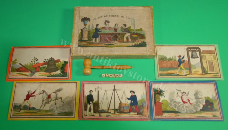 uraltes Biedermeier Glocke & Hammer Spiel * handcolorierte Litho. * Frankreich 1839