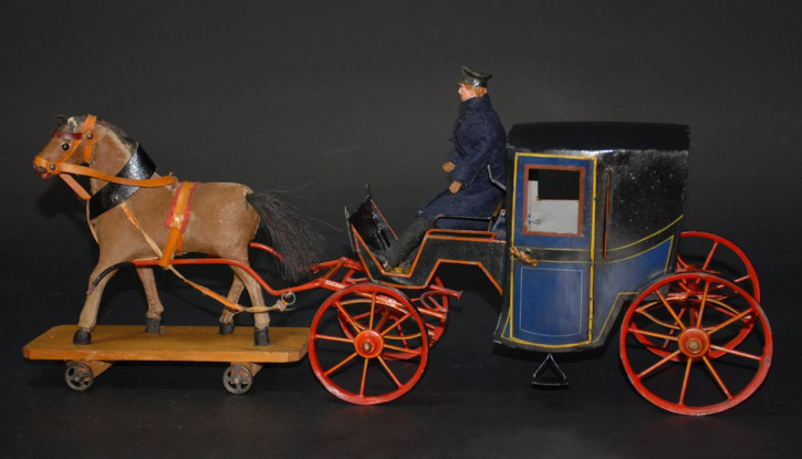 Rock & Graner carriage with fur horse & coachman * L 19.7 inch * around 1890/1895