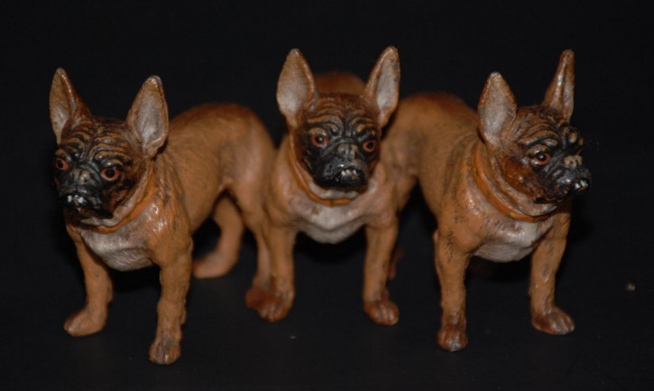 Georg Heyde dogs group * 3 french. Bulldogs * height 2.4 inch * Dresden around 1900