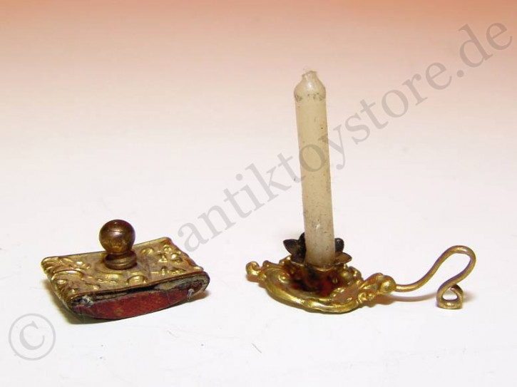 antique doll house ormolou hand candlestick & ink holes * 1900