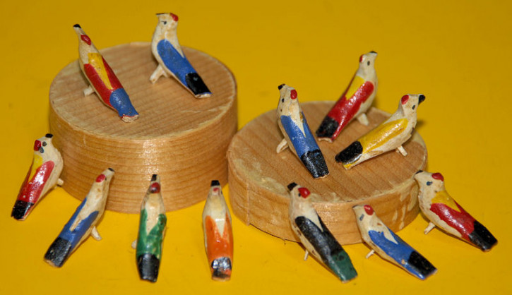 old Erzgebirge miniature tyre animals 12 birds * twenties