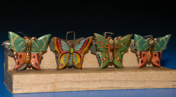 4 x antique metal candlestick Butterflies metal litho. * at 1890