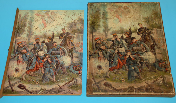 antique military jigsaw puzzle * French fight scene * at 1880