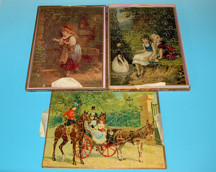 3 antique great jigsaw puzzle * original carton * at 1880-1890