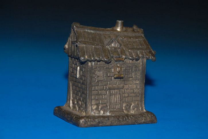 antique metal cast money box - still bank * farmhouse * at 1900