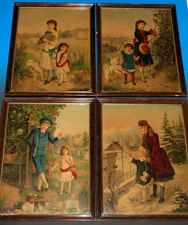 4 antique French children pictures * the four seasons * at 1870-