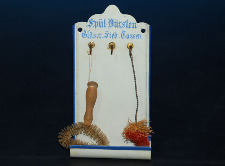 antiker Puppenküchen Blech * Spülbürsten Wandhalter * um 1900