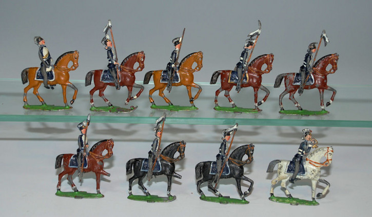 Zinnfiguren 9 x Preuss. Kavallerie Lanzenreiter G. Heyde um 1900