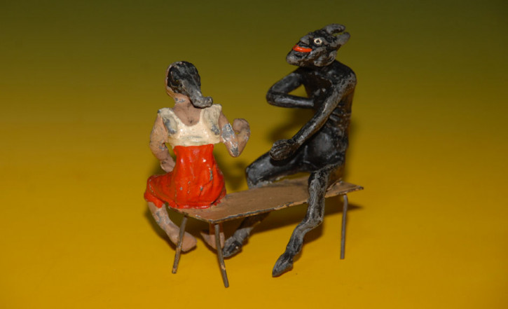 antique Georg Heyde tin figure * The temptation with devil *1890