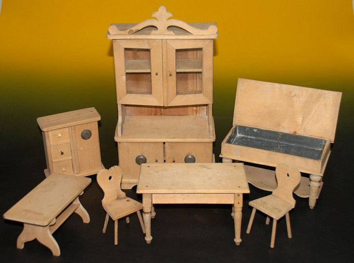 antikes Puppenküchen Möbelset * 7 Teile * um 1880-1890